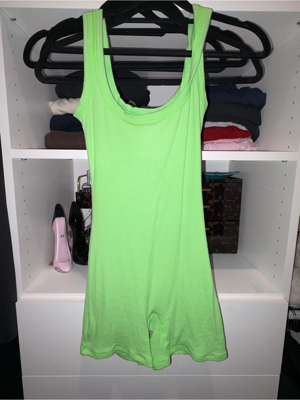 SKIMS Neon Green Ribbed Tank Romper